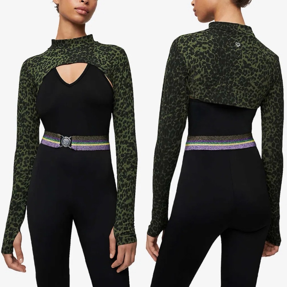 Varley Olive Green Leopard Cropped Bolero